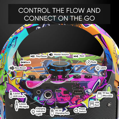 Karaoke Machine for Kids and Adults with 1 Wireless Karaoke Microphone and 1 Wired Mic, PA Portable Speaker System with LED Lights, Supports TF Card/Usb, AUX/MIC In, TWS for Home Party, Burletta C10