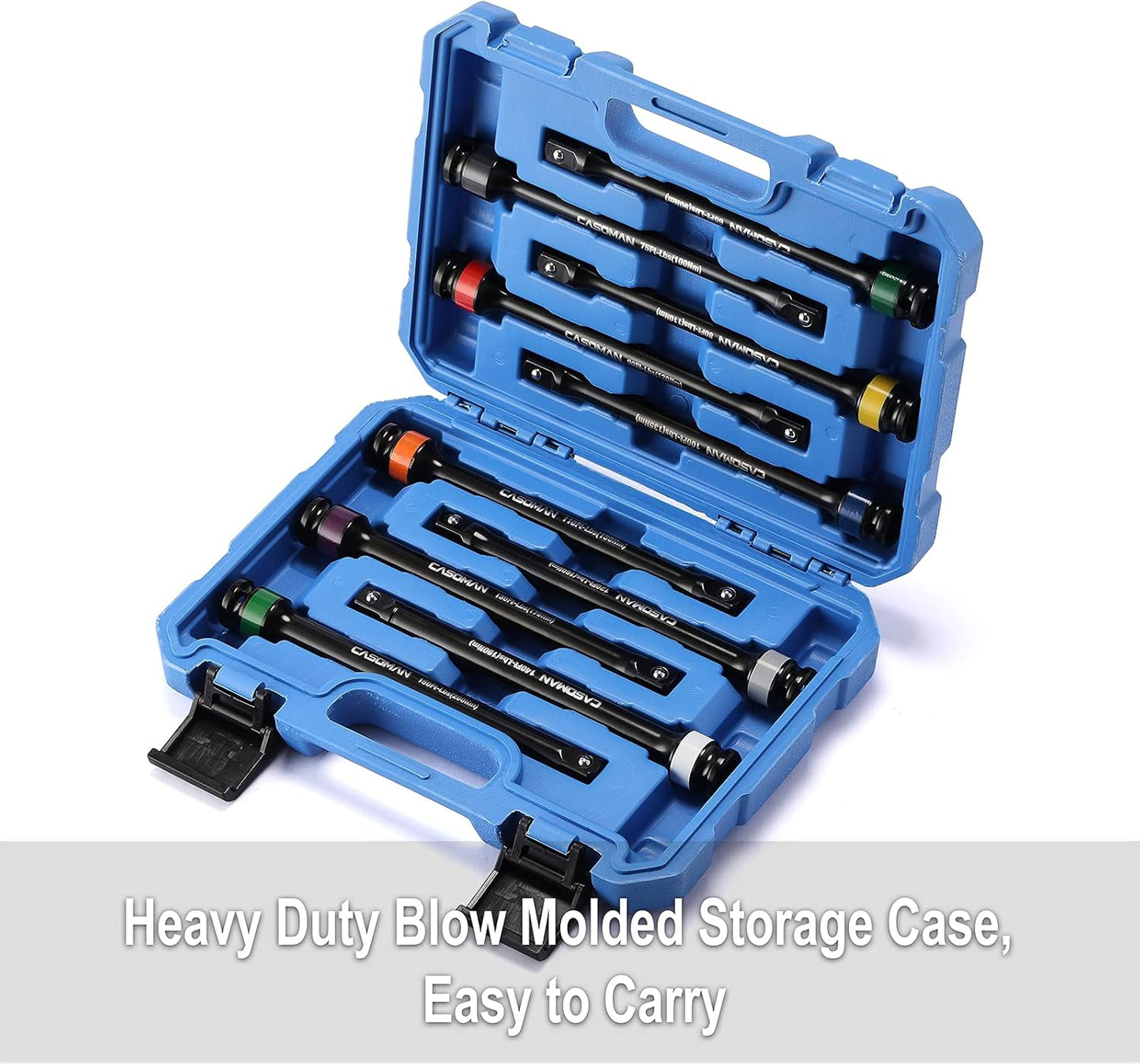 10 Piece 1/2" Drive 8 Inch Length Color-Coded Torque Extension Bar Set, 65 to 150 Ft-Lbs (90 to 200 Nm), Torque Extension Tool Set