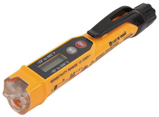 NCVT-4IR Non-Contact Voltage Tester, 12 - 1000V AC Pen with IR Thermometer -22 to 482-Degree Fahrenheit, LED and Audible Alarms, Pocket Clip
