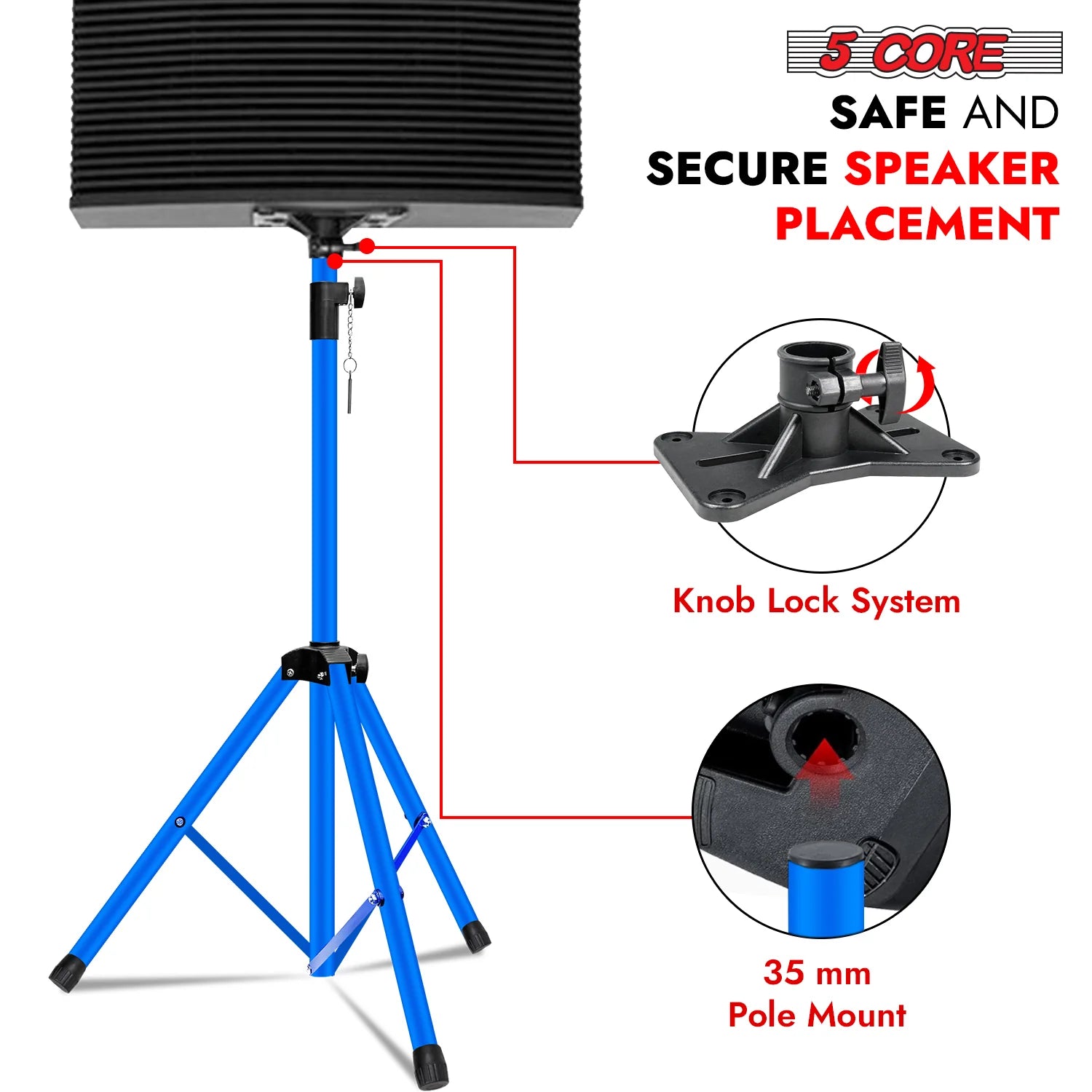 5Core Speaker Stand Tripod Tall Adjustable 72 Inch DJ Pole Mount Studio Monitor Stands SKY BLUE 1 PK