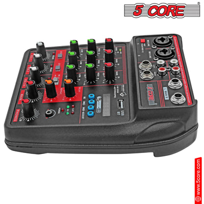 5 Core Audio Mixer 4 Channel DJ Equipment with Bluetooth USB Sound Board Console