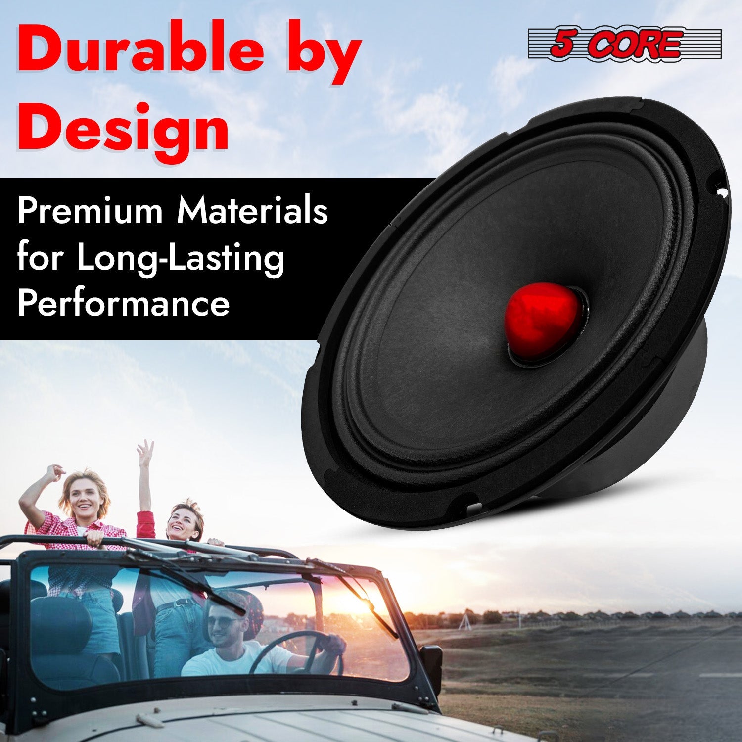 5Core 8 Inch Midrange Door Speaker 500W Subwoofer W Aluminum Bullet 4Ω Sub Woofer 1 PC