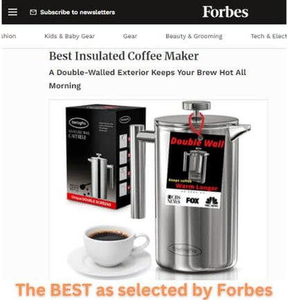 French Press Coffee Maker(1.75L)-Double Walled Large Coffee Press with 2 Free Filters-Enjoy Granule-Free Coffee, Stylish Rust Free Kitchen Accessory-Stainless Steel (Mirror Finish, 1.5L)