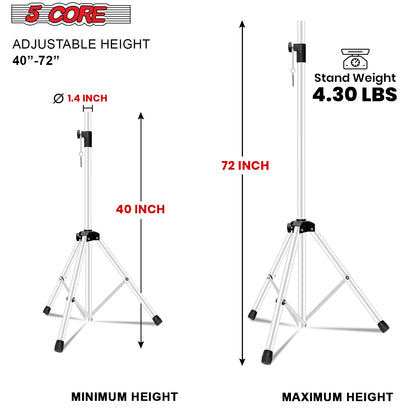 5Core Speaker Stand Tripod Tall Adjustable 72 Inch DJ Studio Monitor Stands Pole Mount WHITE