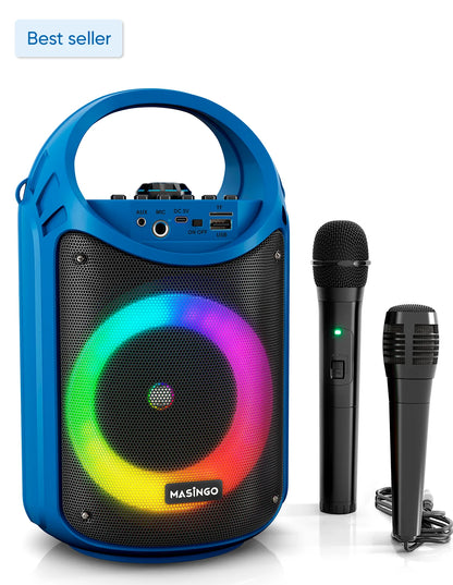 Karaoke Machine for Kids and Adults with 1 Wireless Karaoke Microphone and 1 Wired Mic, PA Portable Speaker System with LED Lights, Supports TF Card/Usb, AUX/MIC In, TWS for Home Party, Burletta C10