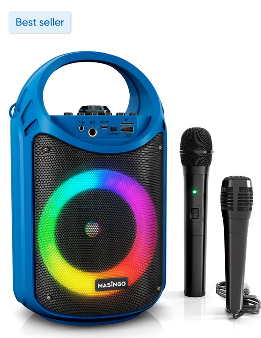 Karaoke Machine for Kids and Adults with 1 Wireless Karaoke Microphone and 1 Wired Mic, PA Portable Speaker System with LED Lights, Supports TF Card/Usb, AUX/MIC In, TWS for Home Party, Burletta C10