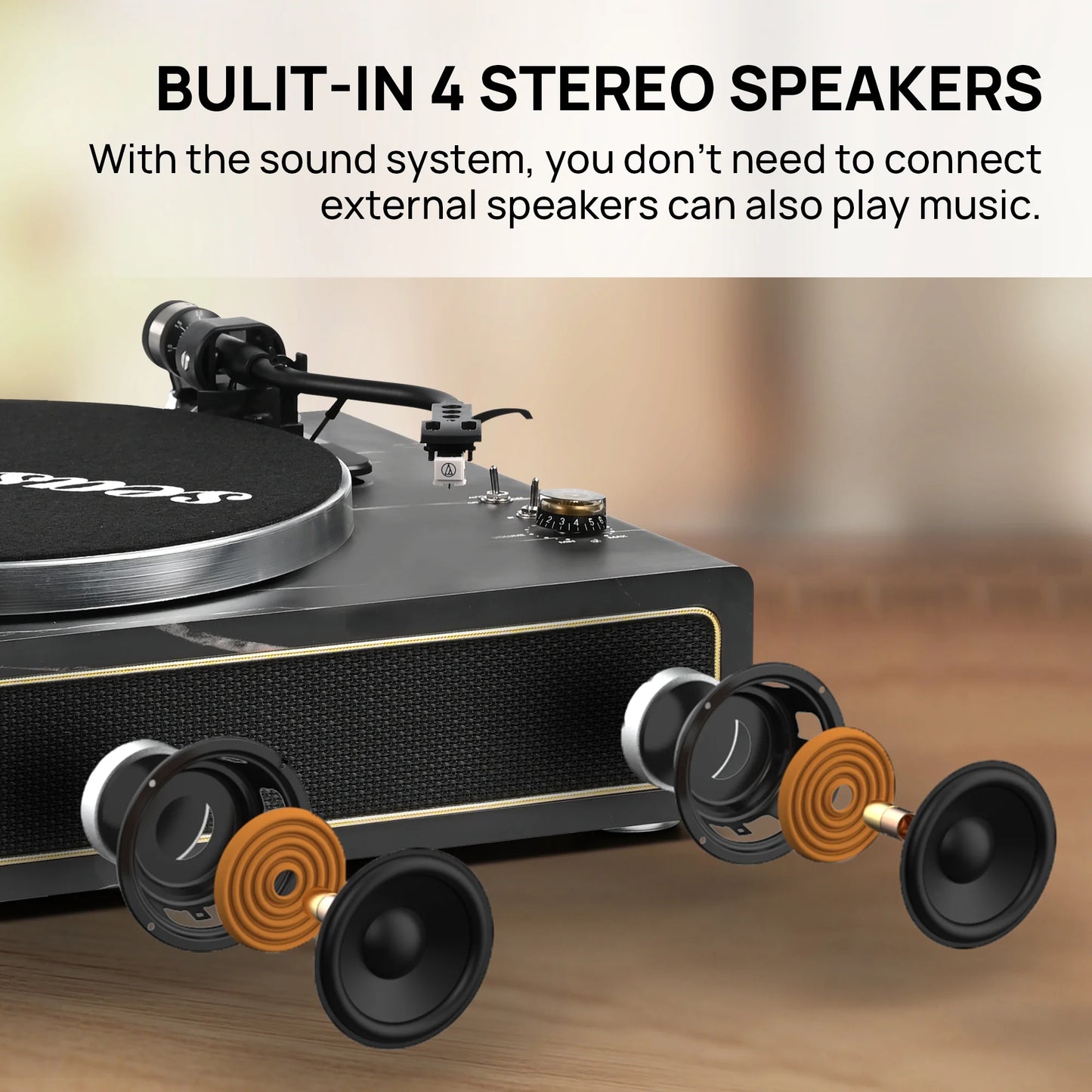 Record Player Support Bluetooth Belt-Drive Turntable Built-In Speakers, Black
