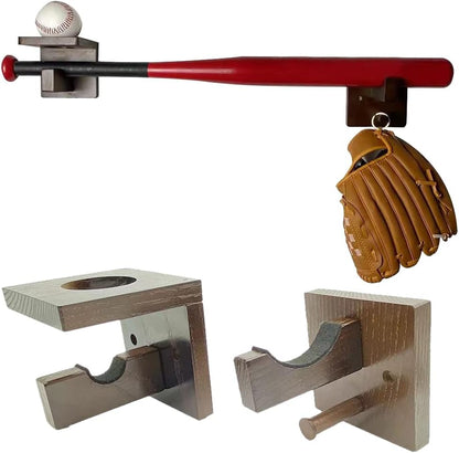 3-In-1 Wooden Baseball Bat Holder Stand, Softball Display Rack, Baseball Gloves Wall Hanger (Brown)