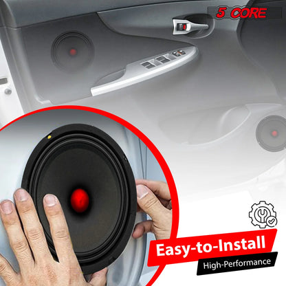 5Core 8 Inch Midrange Door Speaker 500W Subwoofer W Aluminum Bullet 4Ω Sub Woofer 1 PC