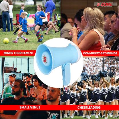 5 Core Megaphone Bullhorn Speaker 15W Mini Battery Power Bull Horn W Siren 400 Yard Range SKY BLUE