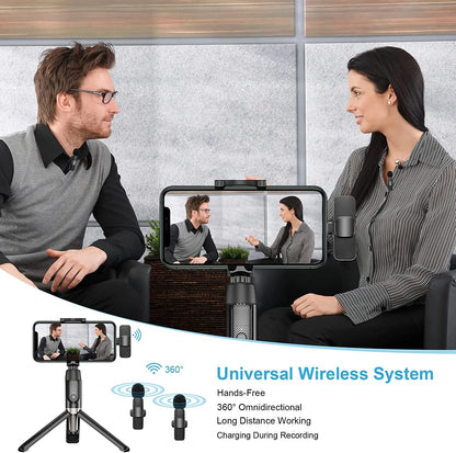 Auto Connection Mini Clip on Lapel Lavalier Tiny Rechargeable Wireless Microphone, Black