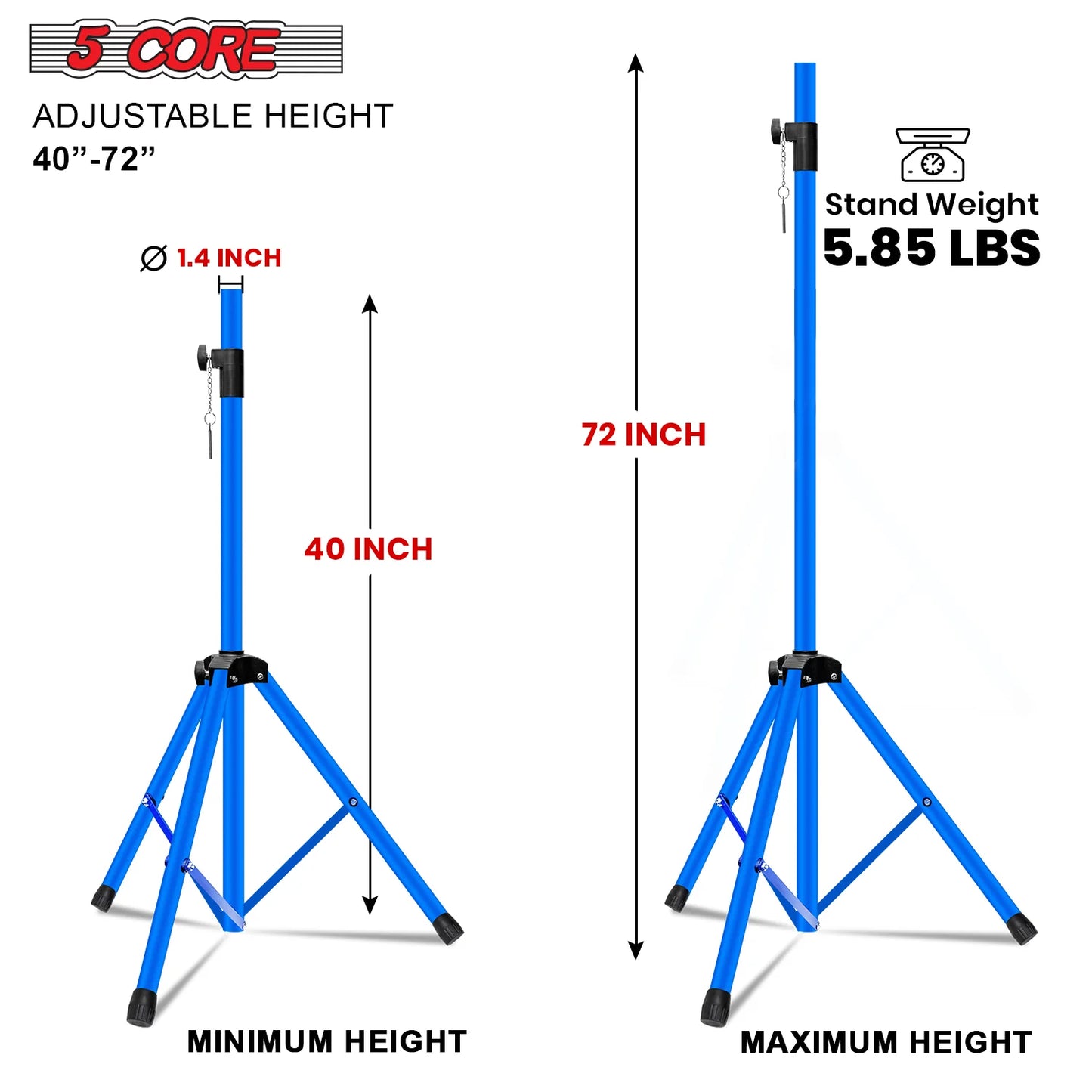 5Core Speaker Stand Tripod Tall Adjustable 72 Inch DJ Pole Mount Studio Monitor Stands SKY BLUE 1 PK