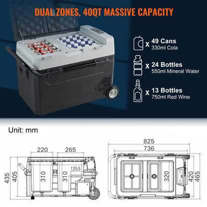 12 Volt RV Car Refrigerator Portable Freezer 48Qt Dual Zone with APP Control