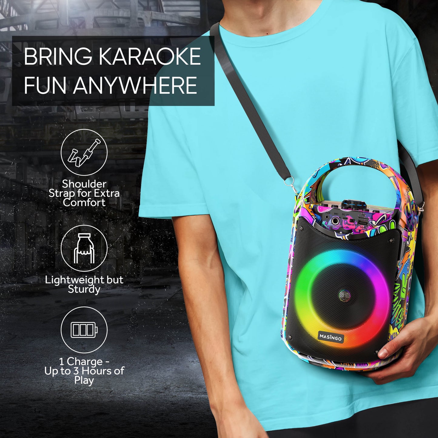 Karaoke Machine for Kids and Adults with 1 Wireless Karaoke Microphone and 1 Wired Mic, PA Portable Speaker System with LED Lights, Supports TF Card/Usb, AUX/MIC In, TWS for Home Party, Burletta C10