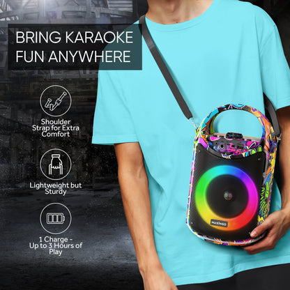 Karaoke Machine for Kids and Adults with 1 Wireless Karaoke Microphone and 1 Wired Mic, PA Portable Speaker System with LED Lights, Supports TF Card/Usb, AUX/MIC In, TWS for Home Party, Burletta C10