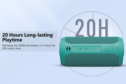 Bluetooth Portable Speaker, Waterproof, Wireless, 20W, 20H Playtime, Teal, New