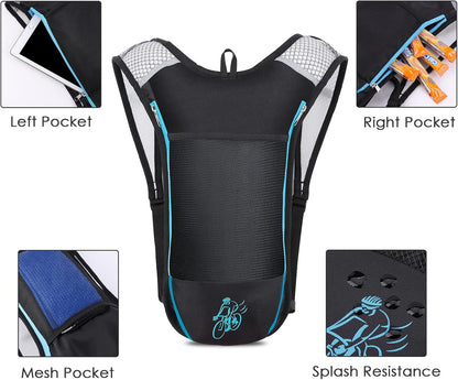 Light Hydration Backpack with 2L Water Baldder Lightweight Hydration Packs Rucksack Water Backpack for Running Hiking Camping Skiing Cycling Daypack (Blue)