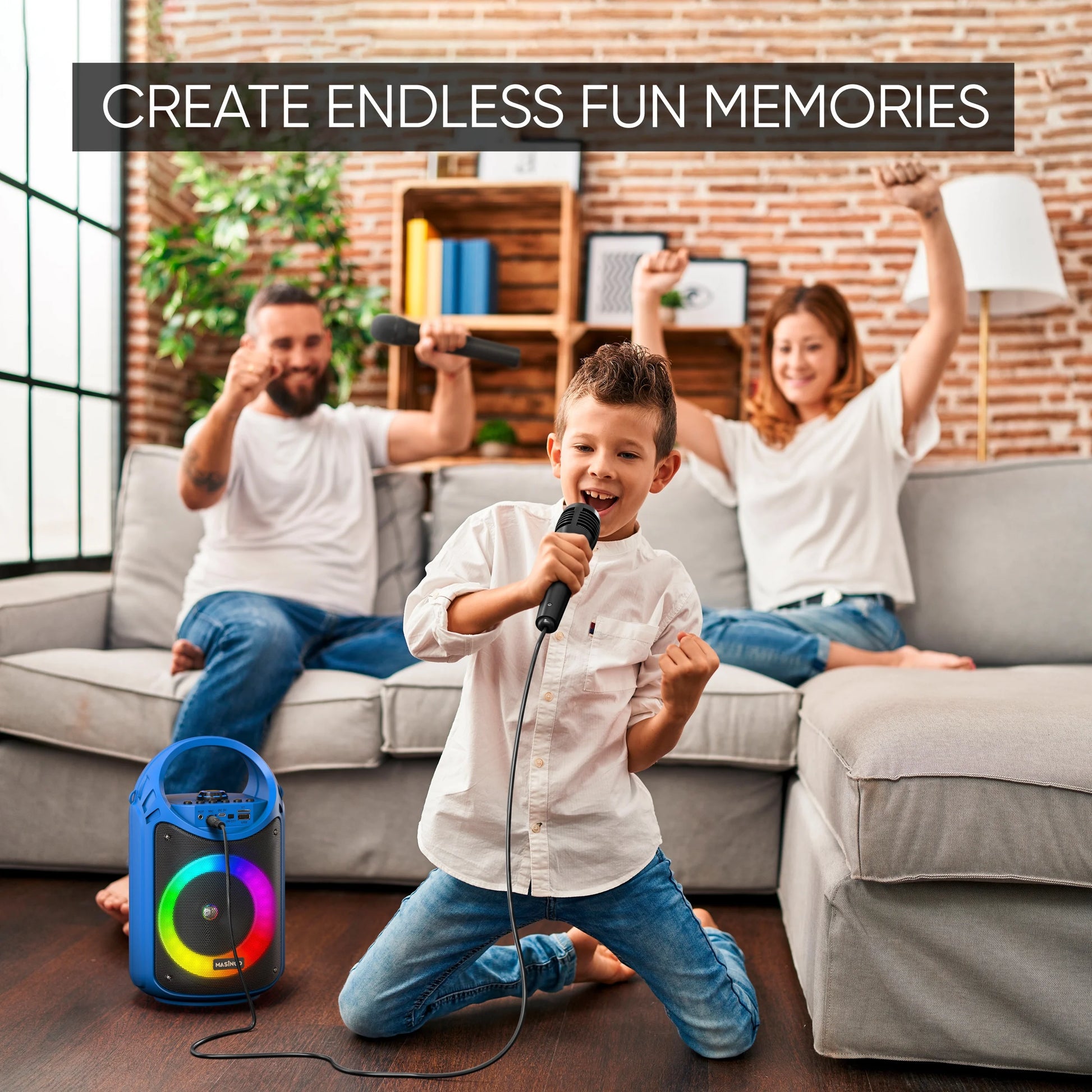 Karaoke Machine for Kids and Adults with 1 Wireless Karaoke Microphone and 1 Wired Mic, PA Portable Speaker System with LED Lights, Supports TF Card/Usb, AUX/MIC In, TWS for Home Party, Burletta C10