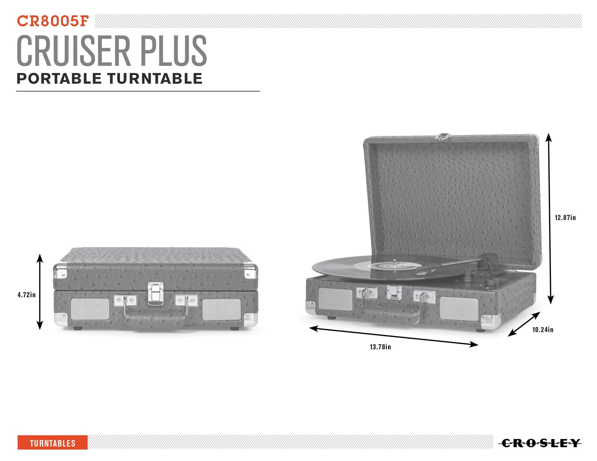 Cruiser plus Vinyl Record Player with Speakers and Wireless Bluetooth - Audio Turntables