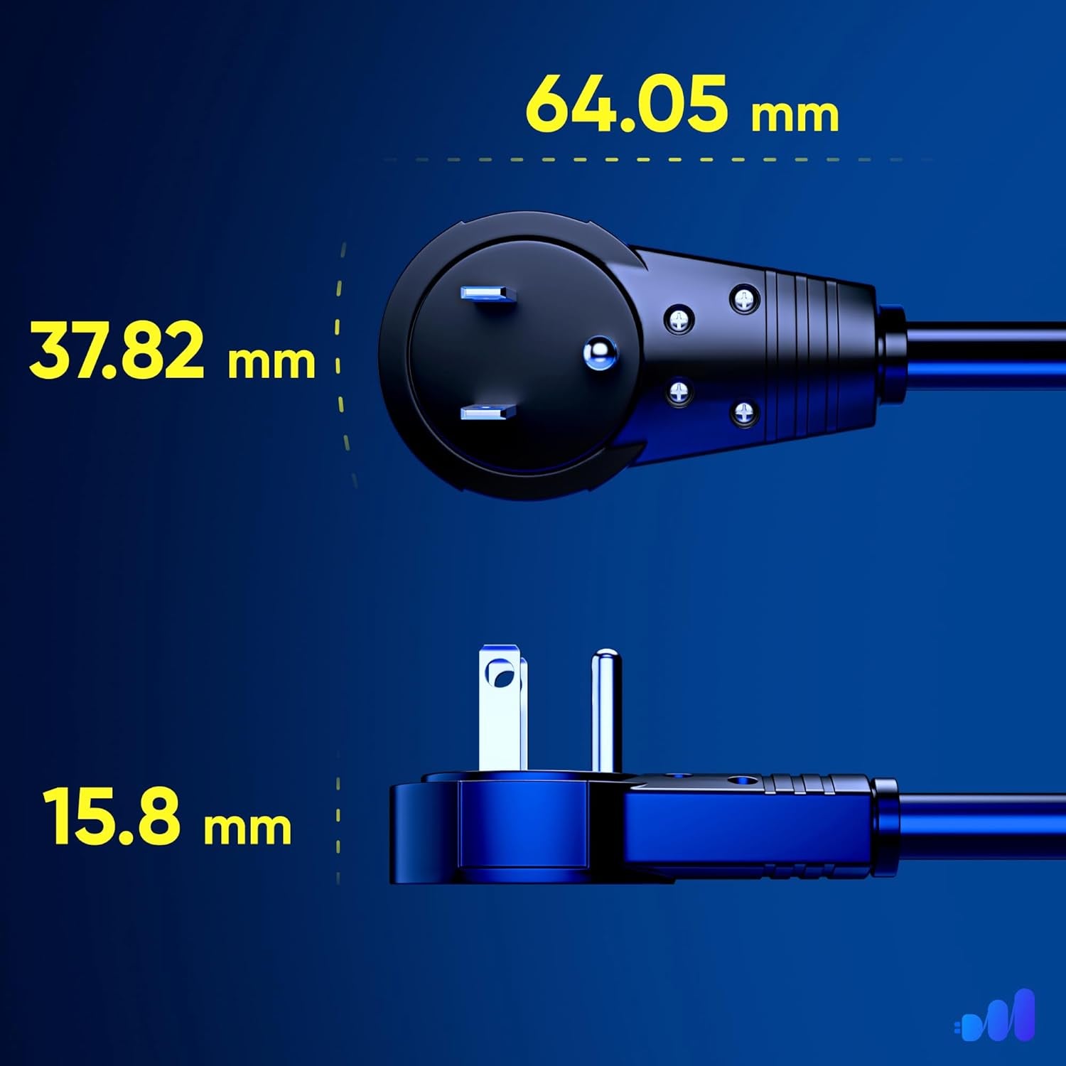 Cable 0.5 Feet 360° Rotating Flat Plug Extension Cord/Wire, 3 Prong Grounded Wire 16 Awg Power Cord - Black UL Certified