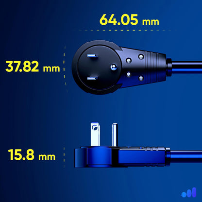 Cable 0.5 Feet 360° Rotating Flat Plug Extension Cord/Wire, 3 Prong Grounded Wire 16 Awg Power Cord - Black UL Certified