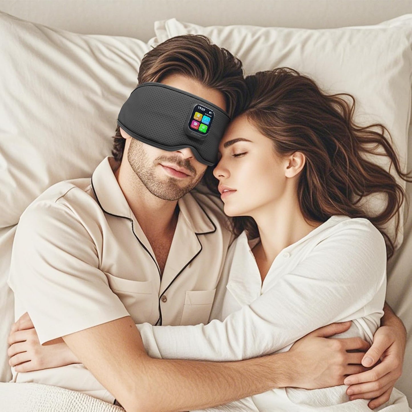 Sleep Mask with Bluetooth Headphones, 3D Contoured Sleep Eye Mask with Adjustable Eye Cups & Headband, Controllable Display, Blackout, Soft Comfortable, Travel Sleep Mask for Women Men Black
