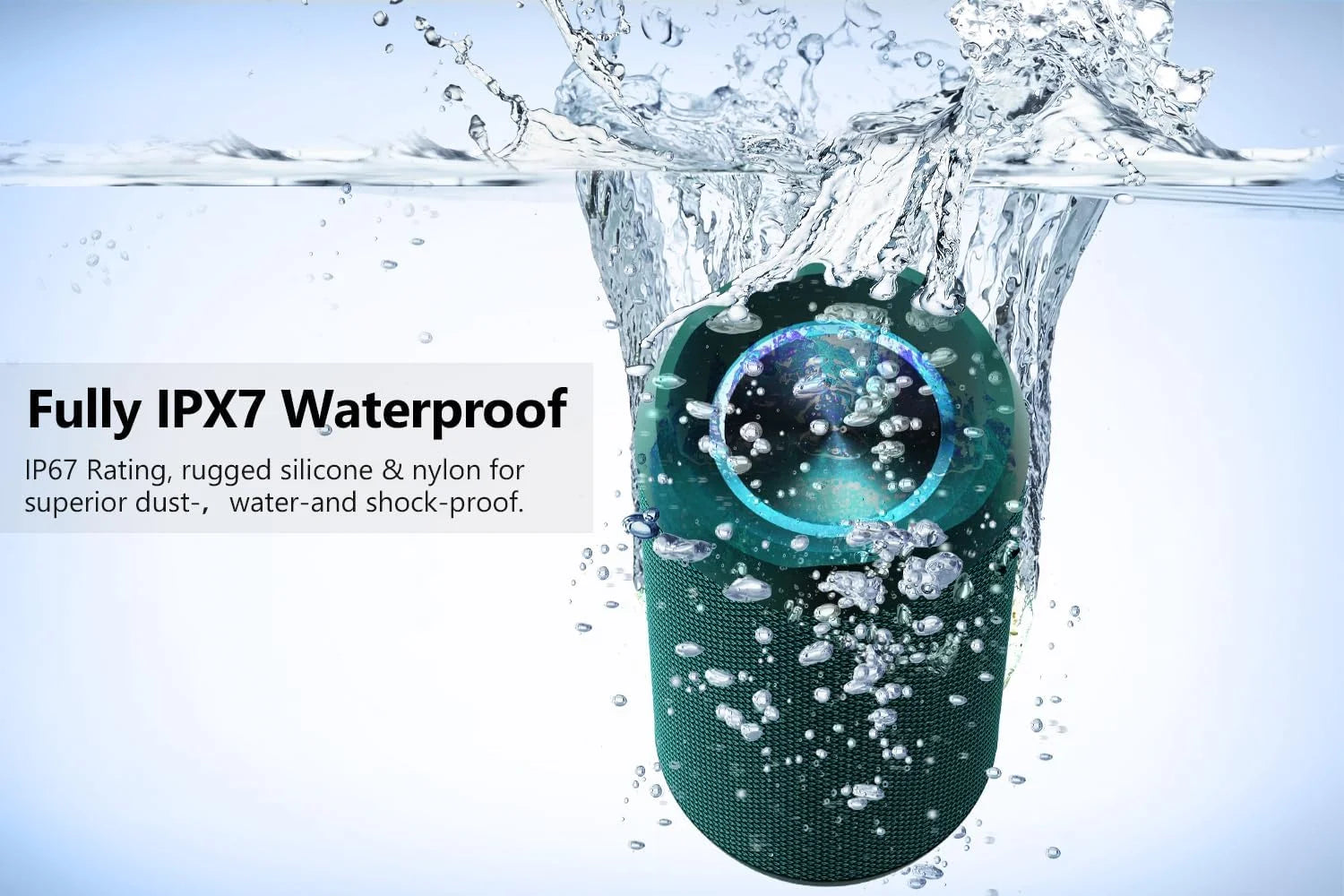 Bluetooth Portable Speaker, Waterproof, Wireless, 20W, 20H Playtime, Teal, New