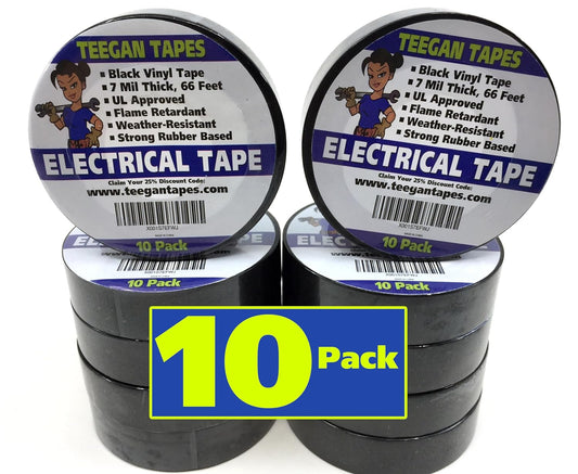 Black Electrical Tape | Heat Resistant Tape (10 Pack) | Vinyl Electrical Tape Flame Retardant | PVC | 7 Mil Wire Tape | 3/4 Inch Wide X 66 Foot Long Roll