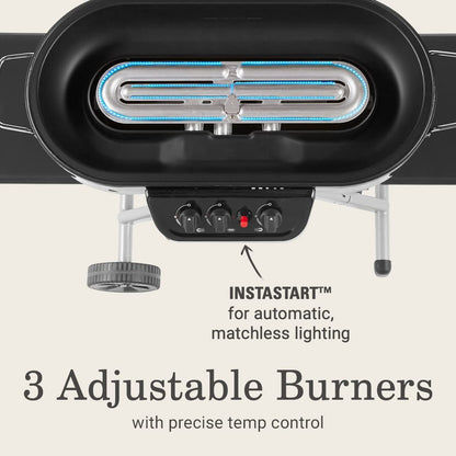 Roadtrip 285 Portable Stand-Up Propane Grill with 3 Adjustable Burners & Instastart Ignition, 20,000 Btus of Power for Outdoor Cooking