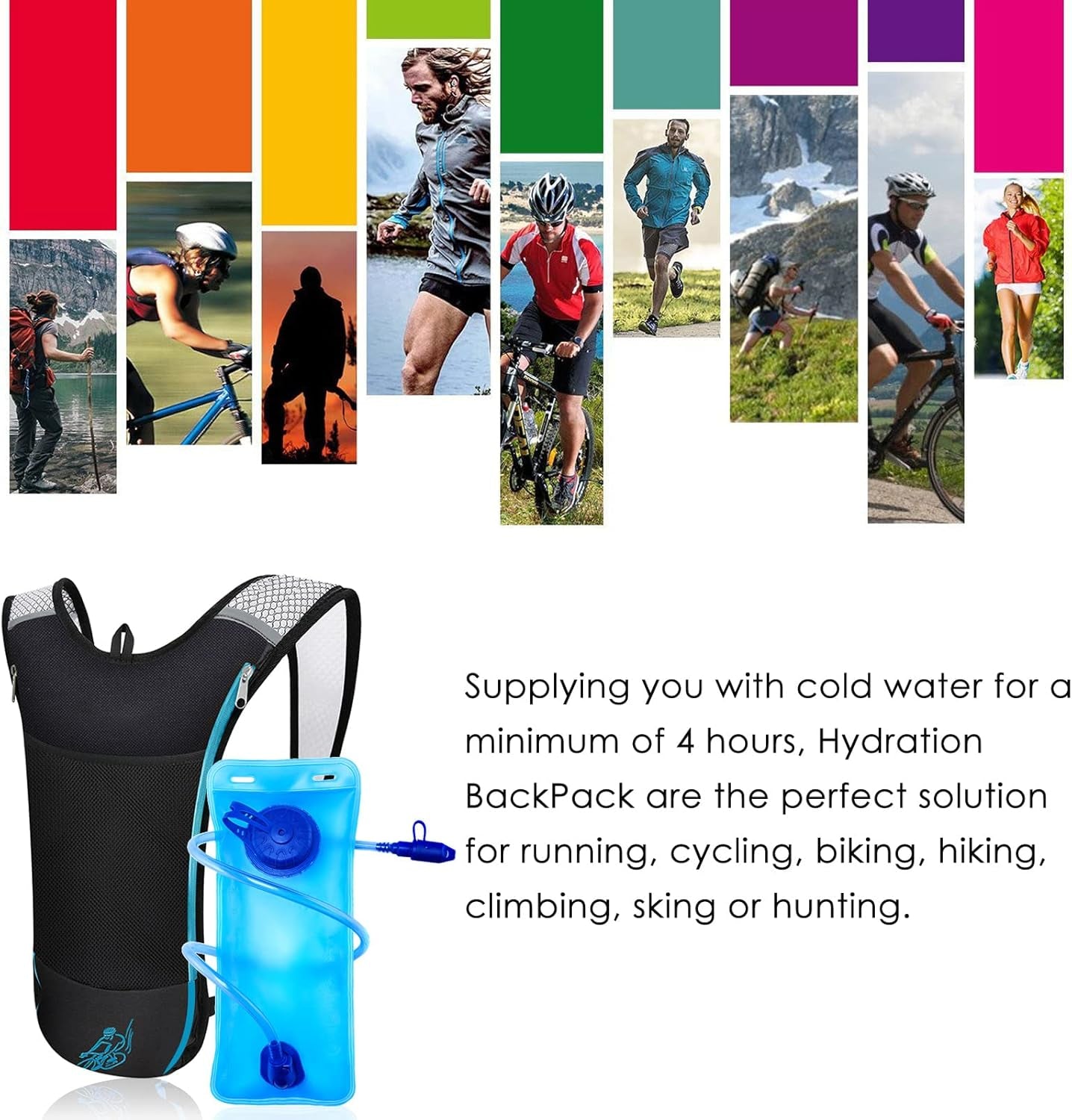 Light Hydration Backpack with 2L Water Baldder Lightweight Hydration Packs Rucksack Water Backpack for Running Hiking Camping Skiing Cycling Daypack (Blue)