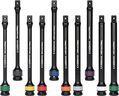 10 Piece 1/2" Drive 8 Inch Length Color-Coded Torque Extension Bar Set, 65 to 150 Ft-Lbs (90 to 200 Nm), Torque Extension Tool Set