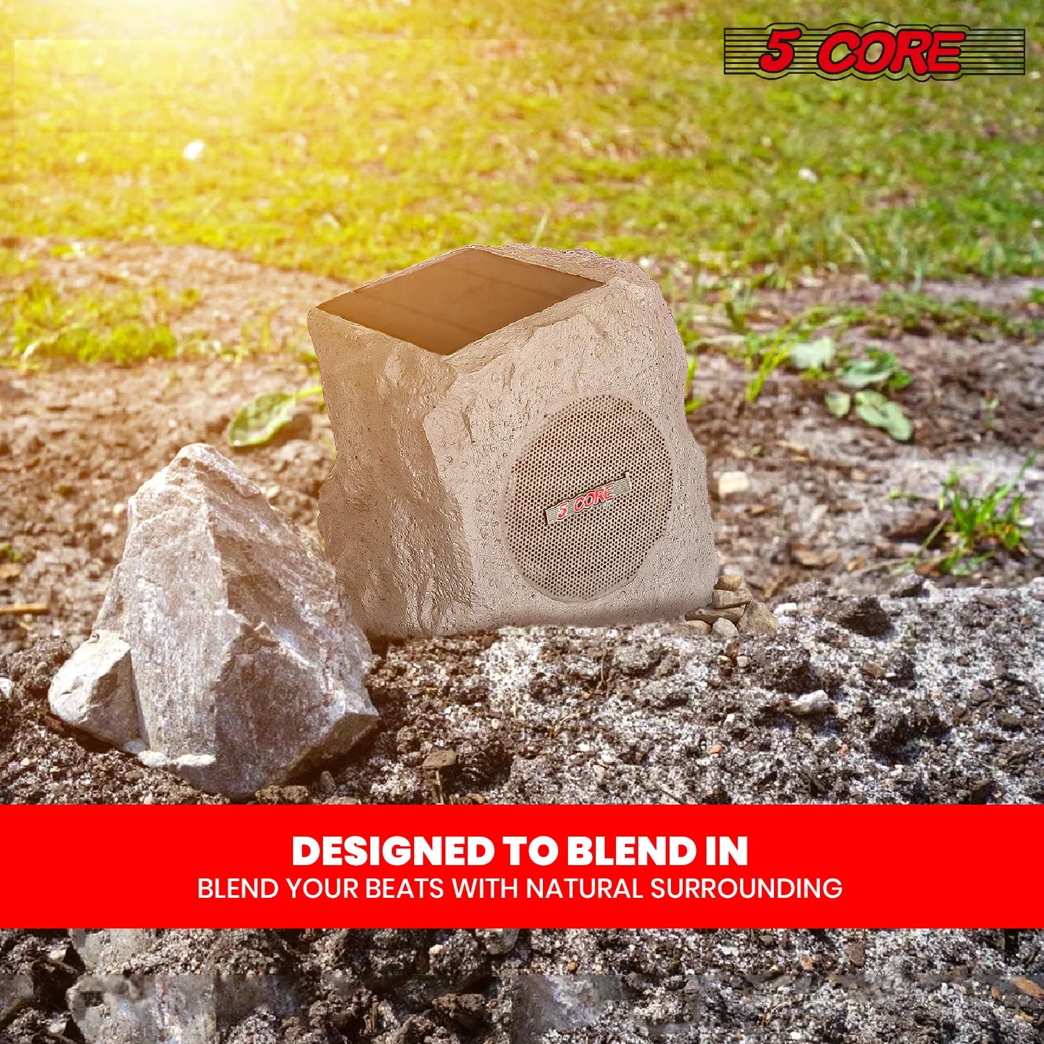 5Core Outdoor Wireless Speakers Bluetooth Rock Waterproof Linkable TWS Garden Speaker GRAY 1 PC